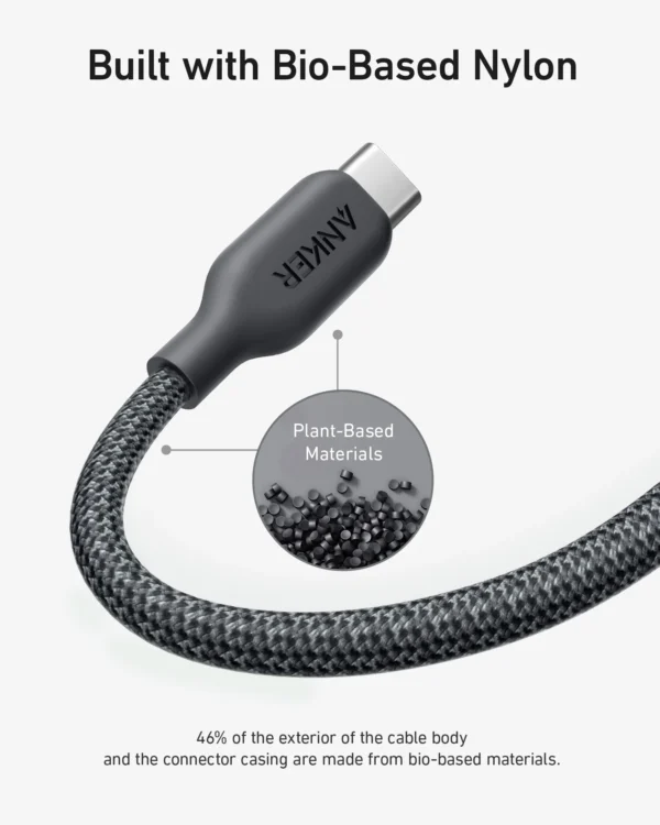 Anker USB-C to USB-C Cable (10ft/3m, 240W, Bio-Braided)  Black - Image 2