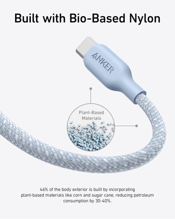 Anker USB-C to USB-C Cable (10ft/3m, 240W, Bio-Braided) Lake Blue - Image 3