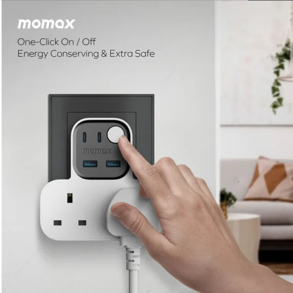 Momax 1-Charge Work Flow T-shaped Extention 2 Socket with USB  | White US17UKW - Image 3