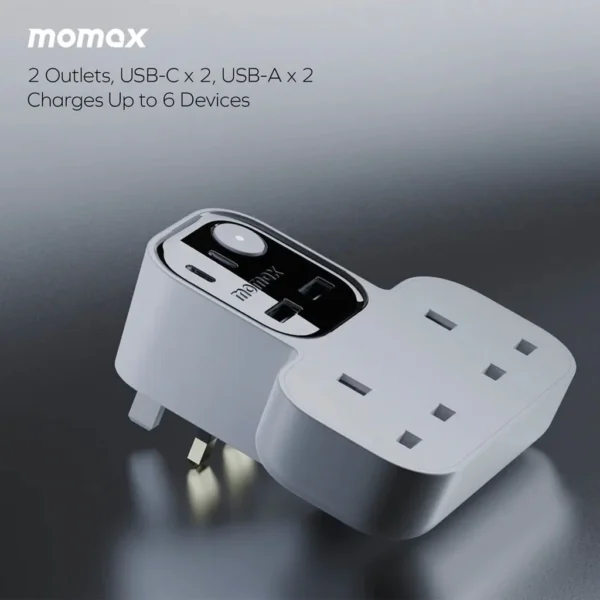 Momax 1-Charge Work Flow T-shaped Extention 2 Socket with USB  | White US17UKW - Image 4